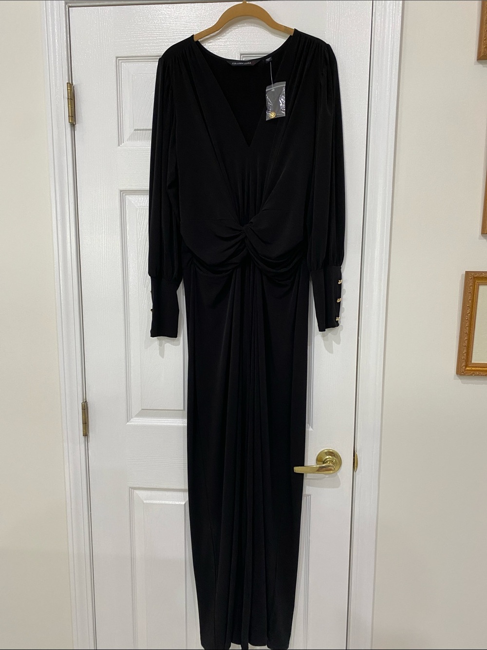 Colleen Lopez , Elegant Black Long-Sleeve Twist-Front jumpsuit
